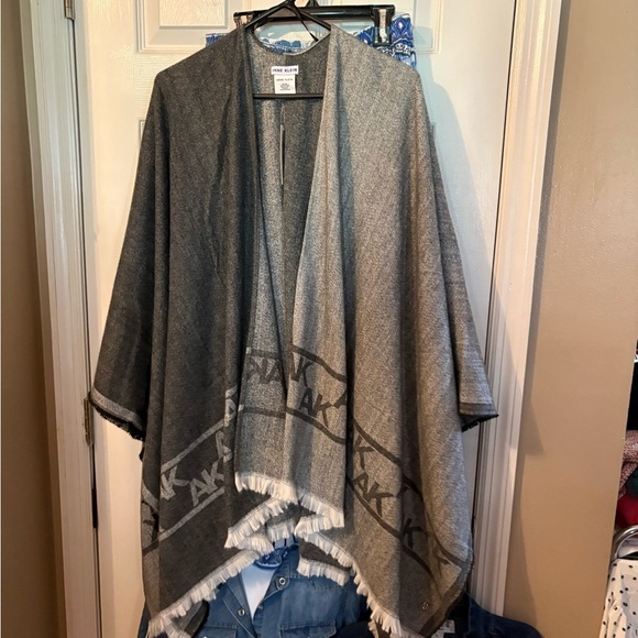 Gray and Black Fringe Poncho - Picture 1 of 4